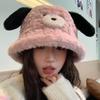 Gorro de pescador con orejas de cachorro de peluche, bonito y bonito, para mujer, para otoño e invierno, cálido, con protección para las orejas y cabeza grande.