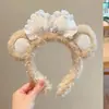 Faixa de cabeça fofa com orelhas de panda para lavar o rosto, faixa de cabeça de pelúcia de desenho animado com coroa alta para mulheres, faixa para maquiagem e lavar o cabelo, acessório de cabelo