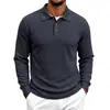 Camisa Polo Casual de Punto Trenzado Jacquard para Hombre de Manga Larga con Rayas Verticales y Cuello Camisero, Primavera y Otoño, Disponible para Venta Transfronteriza
