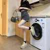 Shorts de Mezclilla Negros y Grises de Cintura Alta para Mujer Verano 2025 Nuevos Talla Grande Pierna Ancha Efecto Adelgazante Versátiles de Línea A Dobladillos Calientes