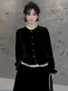 Camisa de Veludo com Renda e Babados para Mulheres, Novo Estilo Outono e Inverno, Casual Único de Caimento Solto, Afinando e Versátil Top de Manga Longa
