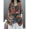 Ropa de Mujer de Algodón y Lino 2026 Verano Nuevo Estilo Estampado Retro Holgado Elegante Casual Versátil Blazer de Manga Larga