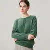 Otoño Invierno 2026 Cachemir para Mujer Hilo Jaspeado Casual Capa Base Cuello Redondo Botón Tejido Holgado Cálido Top Interior Suéter