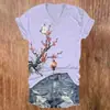 Top de Moda para Mujer con Cuello en V y Aspecto de Alta Gama, Camiseta de Manga Corta con Estampado de Animales 3D Estilo Chino Patrón Personalizado, Disponible para Venta al por Mayor desde una Sola Pieza