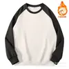 Nova Moletom de Algodão Chinês 300g para Primavera e Outono, Cor Blocada, Manga Raglan, Gola Redonda, para Homens, Caimento Solto, Manga Longa Tendência