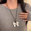 Blogger con Collar de Plata ~ ins Cadena de Suéter Cadena de Suéter Accesorios de Cadena de Amor con Lazo Estilo Coreano Frío