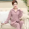 Pijama de Algodón Puro para Madre de Mediana Edad para Mujer, Manga Larga para Primavera y Otoño, Talla Grande, Traje Cárdigan para Mujer, Ropa para el Hogar para Personas de Mediana Edad y Mayores en Verano