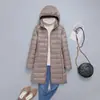 Chaqueta de plumón ligera para otoño e invierno transfronteriza para mujer de longitud media talla grande con capucha desmontable abrigo ultraligero y delgado moda
