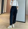 Pantalones Casuales de Trabajo Super Algodón Micro Arrugado Origami Corte Holgado Adelgazante Pierna Recta Pierna Ancha para Mujer Primavera Verano 2025 Nuevo