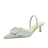 9727-AK333 Hebilla de cinturón de moda estilo europeo y americano, zapatos de mujer con punta afilada adornados, sandalias de tiras de tacón de aguja sexys con espalda descubierta