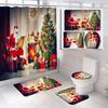 Cortina de Ducha Navideña Estampada de Venta Caliente Transfronteriza Serie Navideña Cortina Impermeable y a Prueba de Humedad para Baño Alfombrilla Antideslizante Felpudo