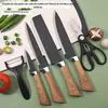 Comércio Exterior Faca de Aço Inoxidável Cabo com Textura de Madeira Ferradura Conjunto Seis Peças para Cozinha Faca de Cozinha Faca para Frutas Conjunto para Presente