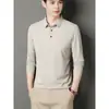 Camiseta de Manga Larga con Cuello Camisero para Hombre, Primavera y Otoño 2026, Color Sólido, Delgada, Casual, Camisa Base para Hombres Jóvenes y de Mediana Edad