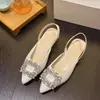 Sandálias fechadas de salto baixo estilo francês para mulheres, novo modelo primavera e outono 2025, sapatos de salto grosso, scarpins elegantes de bico fino para socialites