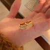 Anel Vintage Dourado Escovado Folha Espiga de Trigo Design Nicho Feminino Cool Alta Qualidade Único Anel de Dedo