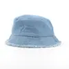 Sombrero de Pescador Mujer Mezclilla Borde Deshilachado Retro Estilo Japonés Adelgazante Facial Sombrero Cubeta Sombrero para el Sol Sombrero Casual Color Sólido Moda