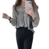 Nuevo top suelto de manga larga de satén para mujer, elegante blusa de gasa, principios de otoño de 2026