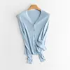 Cardigan de punto fino de seda de morera a rayas de color liso estilo francés, cuello en V, manga larga, corte ajustado, adelgazante, para ir al trabajo, primavera y verano, para mujer