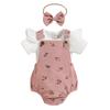 Treasure Women's Children's Wear Comércio Exterior Transfronteiriço Novo Pit Strip Manga Voadora Floral Veludo Cotelê Alça Calças Faixa de Cabelo Conjunto de Três Peças