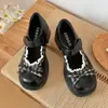 Sapatos Femininos de Couro Pretos Bico Redondo Estilo Francês Vintage Salto Grosso Que Aumenta a Altura 2026 Novos Sapatos Mary Jane de Outono para Combinar com Saias