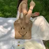 Bolsa de Tote Tejida con Cara Sonriente Amarilla 2026 para Mujer, Bolso de Hombro Hueco de Diseño de Nicho, Estilo Chica Energética
