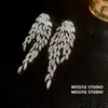 Pendientes de Borla con Forma de Hoja y Pluma de Piedras Preciosas Austriacas, Pendientes de Zirconia de Lujo Ligero de Gama Alta, Pendientes de Estilo Palaciego para Mujer