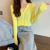 Cárdigan de punto acanalado cropped con cuello en V para mujer, Top corto de punto de manga larga ajustado con protección solar, Ropa exterior de punto versátil de cintura alta, Disponible en varios colores