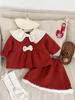 Ropa infantil coreana, vestido navideño de invierno para niñas, abrigo de solapa grande, traje de falda cálida para niñas occidentales