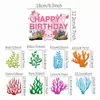 9 Peças de Enfeites para Decoração de Bolo com Tema Oceânico, Velas de Feliz Aniversário, Enfeites de Coral e Plantas Aquáticas, Conjunto de Bandeirinhas
