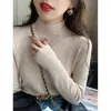 Nuevo jersey básico para mujer de otoño e invierno 2026, cuello semi alto, suéter blanco de cachemira sintética, top de punto de alta gama