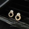Aretes de botón redondos geométricos de perlas para ir a la moda, nicho japonés y coreano, aretes sencillos de circonita, aretes de temperamento de alta gama para mujer