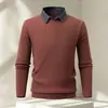 Camisa de Malha Masculina Moda Outono/Inverno Falsa Duas Peças com Gola de Camisa e Camiseta por Dentro Camada Base Casual