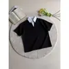 Camiseta de Manga Corta con Cuello de Camisa Falso de Dos Piezas para Hombre, Marca de Verano de Moda con un Toque de Lujo, Cuello Polo, Ropa Elegante de Manga Media Holgada para Hombre