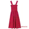 Vestido lencero rojo de lunares a media pierna y un solo hombro para mujer, camisola de verano de hada adelgazante