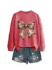 Amazon eBay site independente da moda versátil confortável feminina laço marrom outono e inverno manga longa moletom camisa base