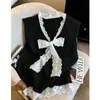 Elegante Chaleco con Cuello de Lazo de Encaje para Mujer, Ropa en Capas para Otoño e Invierno, Top de Punto sin Mangas de Alta Gama