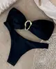 Biquíni Sexy Preto de Cor Sólida para Praia Roupa de Banho para Férias Estilo Europeu e Americano Roupa de Banho para Fonte Termal Top Tubo Feminino Verão