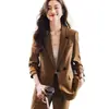 Blazer transfronteiriço com botões e bolsos para mulheres, primavera e outono, tamanho petite, traje profissional, terno de alta qualidade para o trabalho