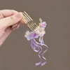 Nuevo Peine para el Cabello con Borla de Flor Púrpura China Adorno de Estilo Antiguo para Mujer Pasador Hanfu Qipao Accesorios para el Cabello Venta al por Mayor