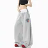 Calça Casual Masculina Estilo de Rua Americana com Cintura Dupla, Calça de Moletom Esportiva Estampada com Bandeira High Street de Verão, Calça Larga Retrô