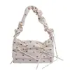 Bolsa Pequena de Lona Floral Suave e Doce para Mulheres 2025 Nova Bolsa de Ombro com Cordão Textura de Nicho Versátil Bolsa Transversal
