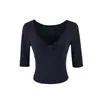 Camiseta de Manga Media Sexy de Lyocell Tencel para Chica Caliente, Nuevo Estilo de Verano, Top Corto con Lazo en el Pecho y Cintura Entallada