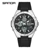 Reloj Estudiante Sanda Pantalla Dual Multifuncional Despertador 2 Zonas Horarias Moda Tendencia Reloj Electrónico Resistente al Agua Luminoso Reloj de Pulsera para Hombres Mujeres