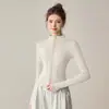 Jaqueta de Yoga de Veludo Espesso Estilo Primavera Feminina Cardigã com Zíper Gola Alta Emagrecedor Elástico Manga Longa Top Quente