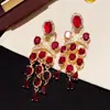 Joyas: Aretes de Rubí Sangre de Paloma Ovalados con Borla y Circonita, Aretes de Lujo Ligero de Alta Gama, Accesorios para Orejas Estilo Corte Francés