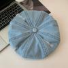 Boina de denim rasgada retrô estilo coreano Cintura da cabeça grande feminina mostrar rosto pequeno botão chapéu octogonal respirável para todos os jogos