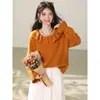 Blusa de Tricô Manga Sino Estilo Preguiçoso Suave Outono Suéter Macio Gola Boneca Feminino Laranja Onda