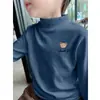 Y2578 # Roupa Íntima Térmica de Veludo Infantil Outono e Inverno Estilosa Camiseta Grossa de Manga Longa para Meninos com Gola Alta Parcial para Aquecimento.