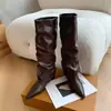 Bestseller transfronteiriço elegante botas femininas longas 2026 outono/inverno novo preto versátil salto grosso zíper lateral moda bico fino botas