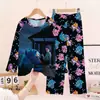2026 Ropa de dormir infantil del sudeste asiático Conjunto shaggy de manga larga y pantalón largo para niños Ropa de casa de dibujos animados para niñas Demon Slayer